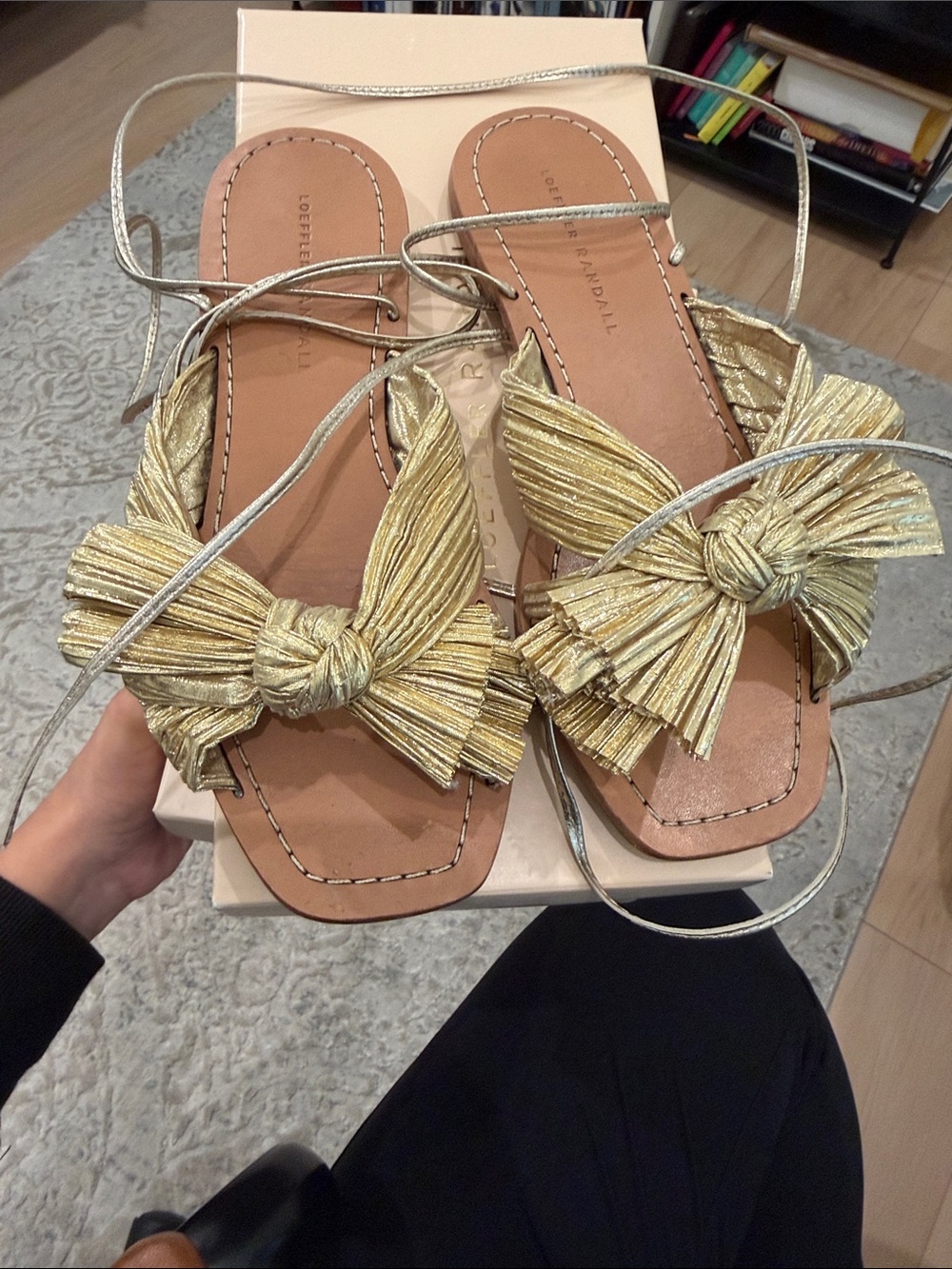 Loeffler Randall Metallic Gold Bow-Knot Lace-Up Sandals